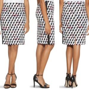 White House Black Market Black & White Houndstooth Pencil Skirt with Pink Accent